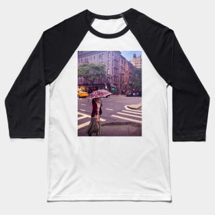 Girl Rainy Day City Street Upper West Side Manhattan NYC Baseball T-Shirt